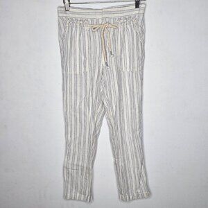 By Anthropologie Linen Blend Pants Size XS Petite Tan White Striped Seashore